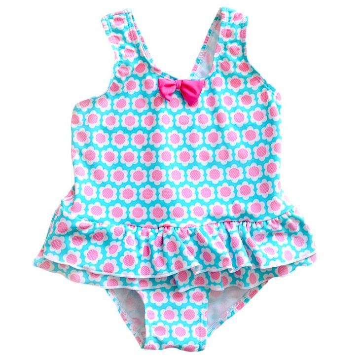 Girl's One Piece Bathing Suits With Cuties Color Block
