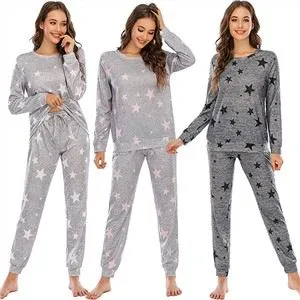 Women Long Sleeve Knitted Comfortable Sleepwear Pajamas Set