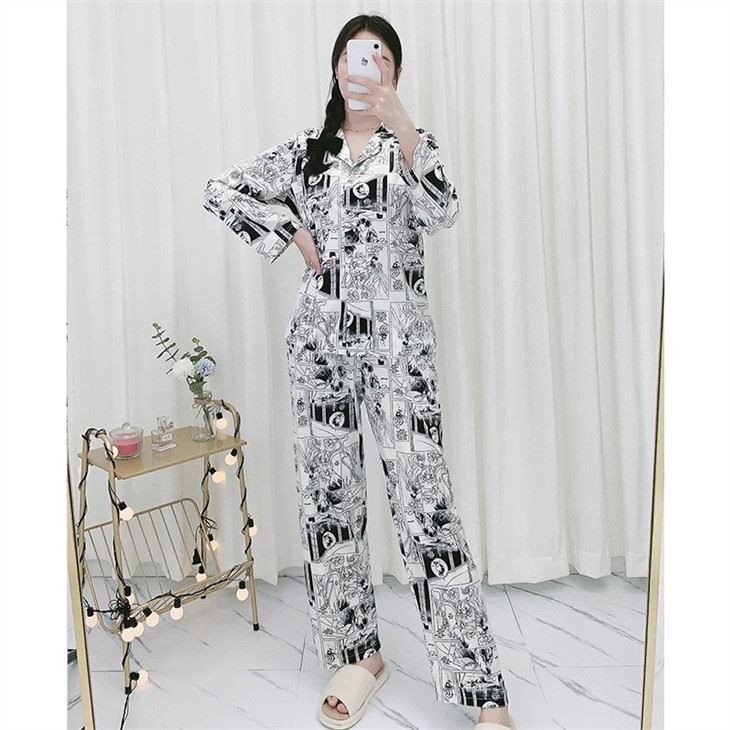 Women Long Sleeve Cardigan Velvet Printed Pajamas Set