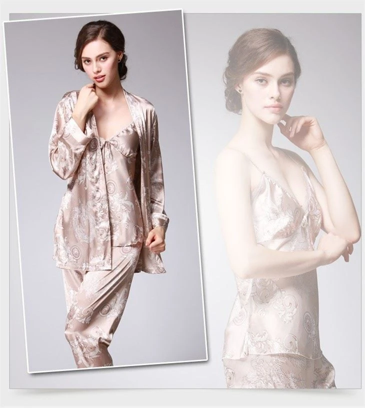 Women Silk Dragon Printed Sexy Nightwear Women's Sleepwear Pajamas Set
