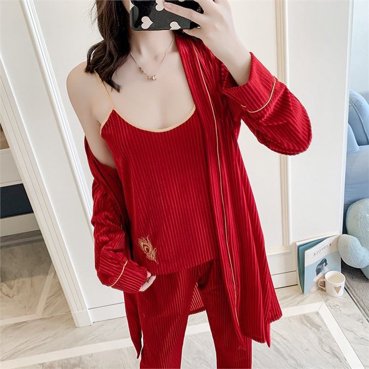 Women Velvet Sexy Nightwear Four 4 Piece Sets Robe