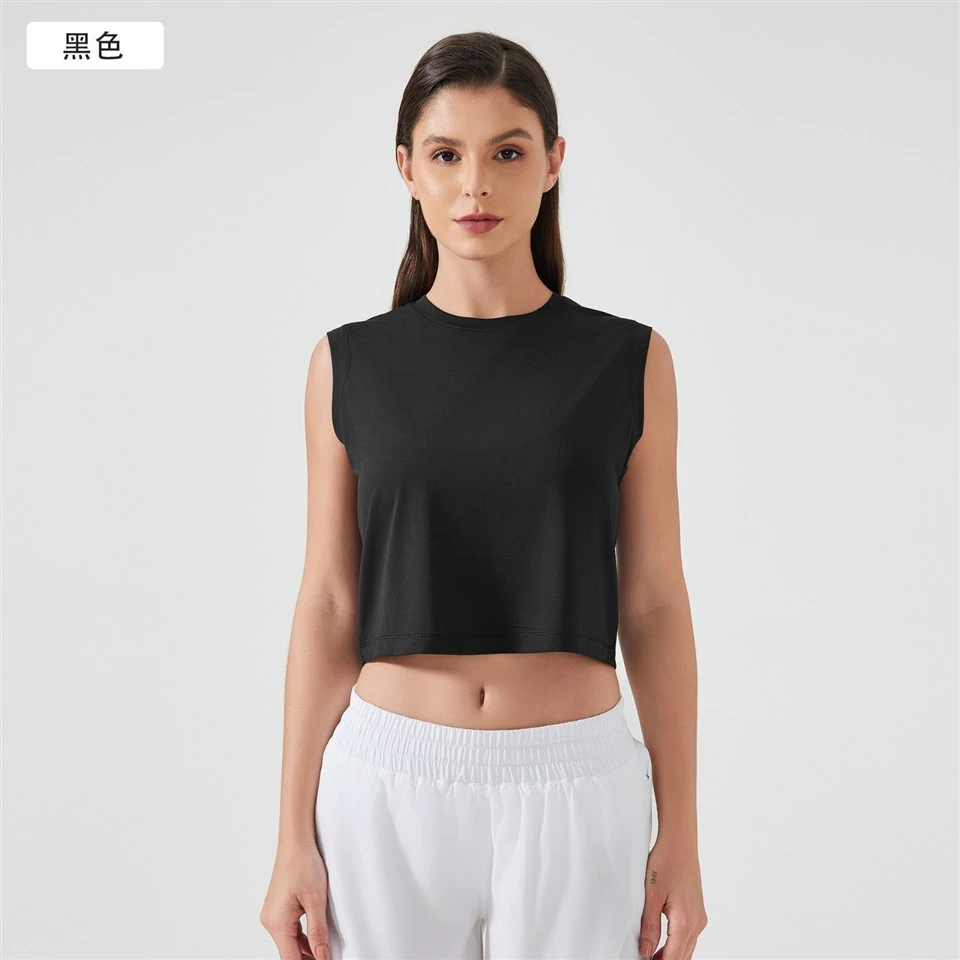 Cropped Loose Breathable Quick-Dry Sleeveless Sports Tank Top Workout Yoga Shirt For Women