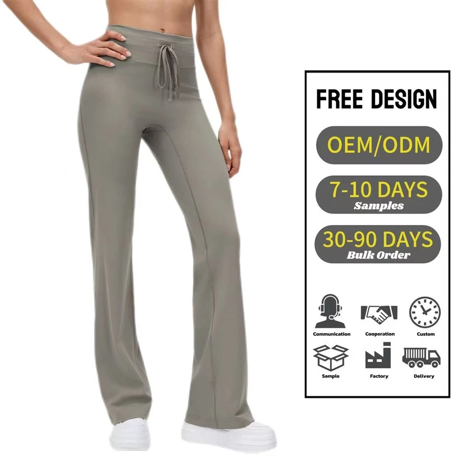 High-Waisted Drawstring Flared Solid Yoga Pants