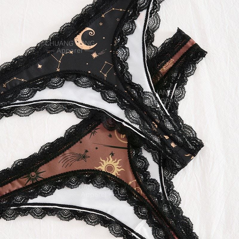 Lace Moon Print Panty Low-Rise Comfort Thong Plus Size Women's Underwear factory