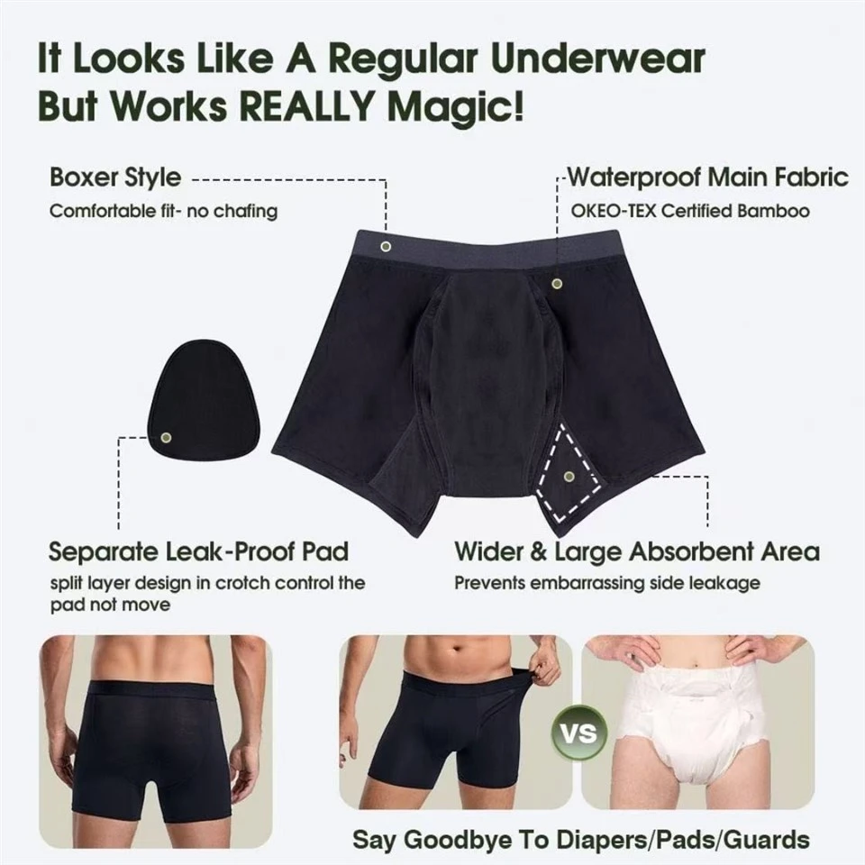 Men's Incontinence Underwear Leak Proof Washable Reusable Cotton Boxer Brief high quality