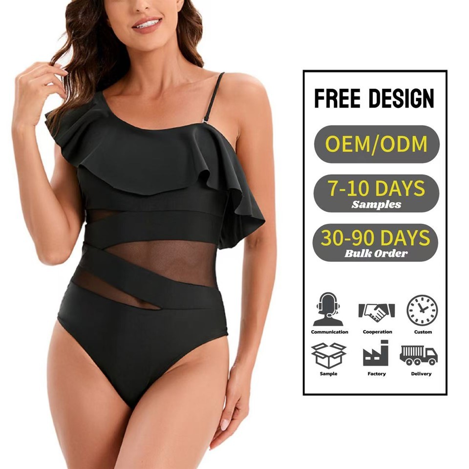 One-Piece Swimsuit Solid One-Shoulder Swimwear