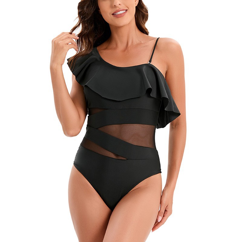 One-Piece Swimsuit Solid One-Shoulder Swimwear factory