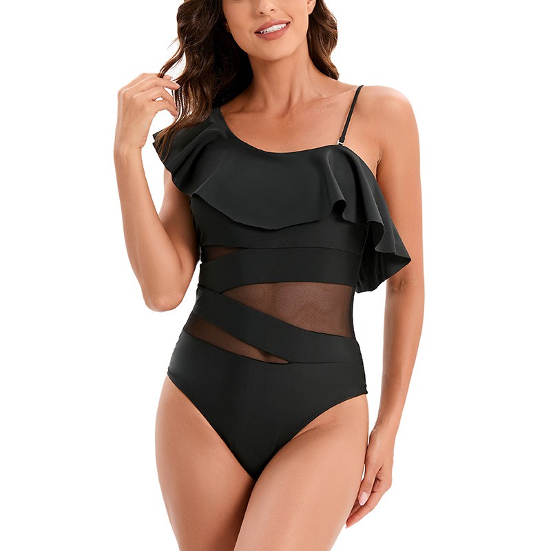 One-Piece Swimsuit Solid One-Shoulder Swimwear-0-cib One-Piece Swimsuit Solid One-Shoulder Swimwear-0-cib