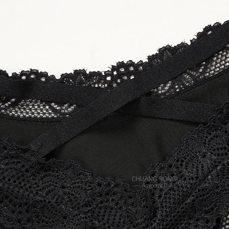 Seductive Lace Crisscross Thin Straps Black T-back Thong Underwear For Women's Lingerie