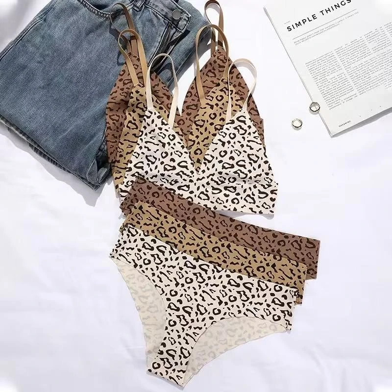 Sexy Leopard-Print Low-Rise Seamless Bra Set factory