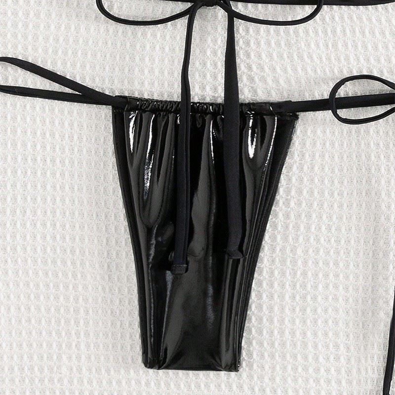Sexy Solid Color Tie-Front Bikini Women's Swimsuit For Beach Triangle Swimwear