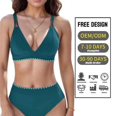 2-Piece Tankini Solid High Waist Women's Swimwear