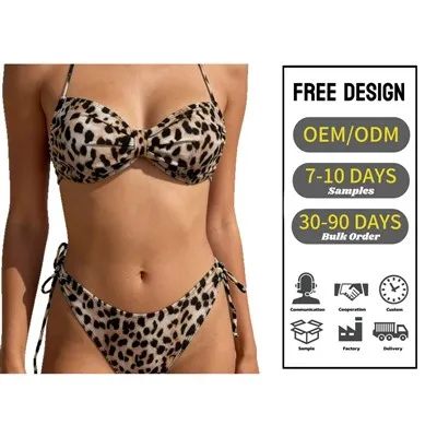 Leopard Print Sexy Women's 2-Piece Thongs Bikini