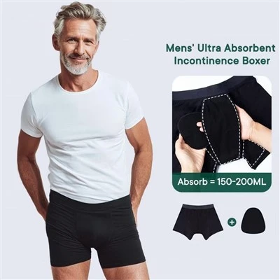 Men's Incontinence Underwear Leak Proof Washable Reusable Cotton Boxer Brief