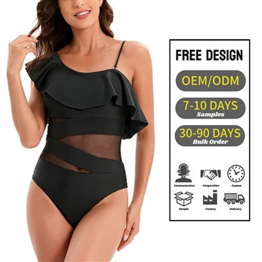 One-Piece Swimsuit Solid One-Shoulder Swimwear