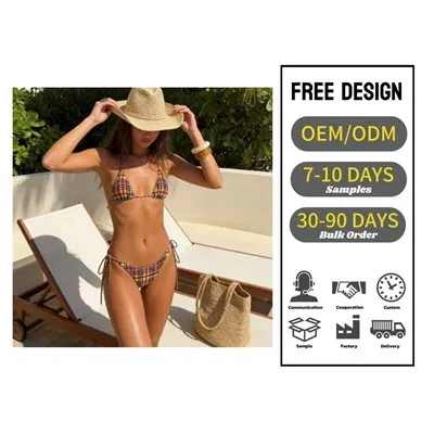 Plaid Women's 2-Piece Polyester Bikini Set