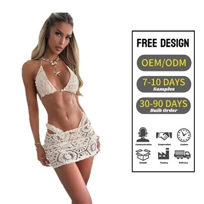 Three-piece Solid Bikini Sexy Lace Womens Swimwear