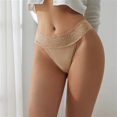 Women's Lace Trimmed Thong Panties Sexy Seamless Low-Rise Sports And Fitness Underwear