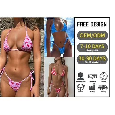 Women's V-neck Triangle Bra & Thongs 2-Piece Set