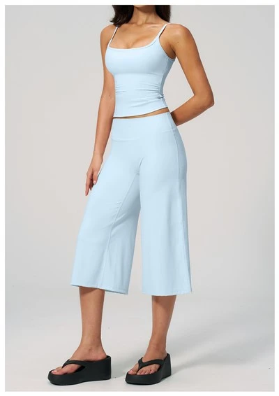Women Two Piece Yoga Outfit New Spaghetti Strap Sports Bra High Waist Quick Dry Casual Capri Set Running Outdoor Fitness