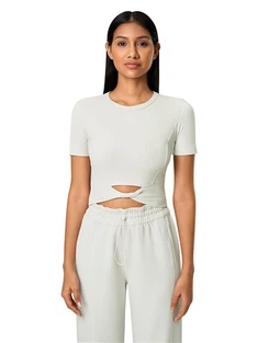 Yoga Top Women's Cropped Twist-Knot Workout Short Sleeve Top