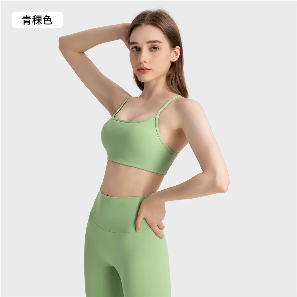 Strappy Back Sports Bra Breathable Yoga Tank Top Workout Crop Top For Hot Yoga & Gym