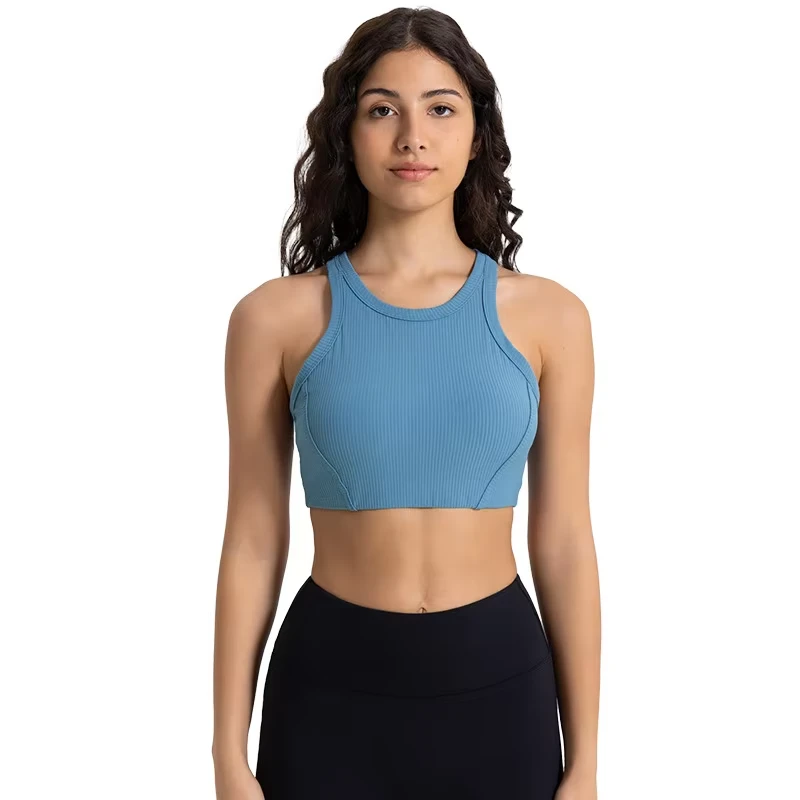 Vertical Ribbed Padded Stretchy Skin-Friendly Sports Bra suppliers