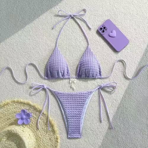 Women's Sexy Backless Strap Solid Bikini suppliers