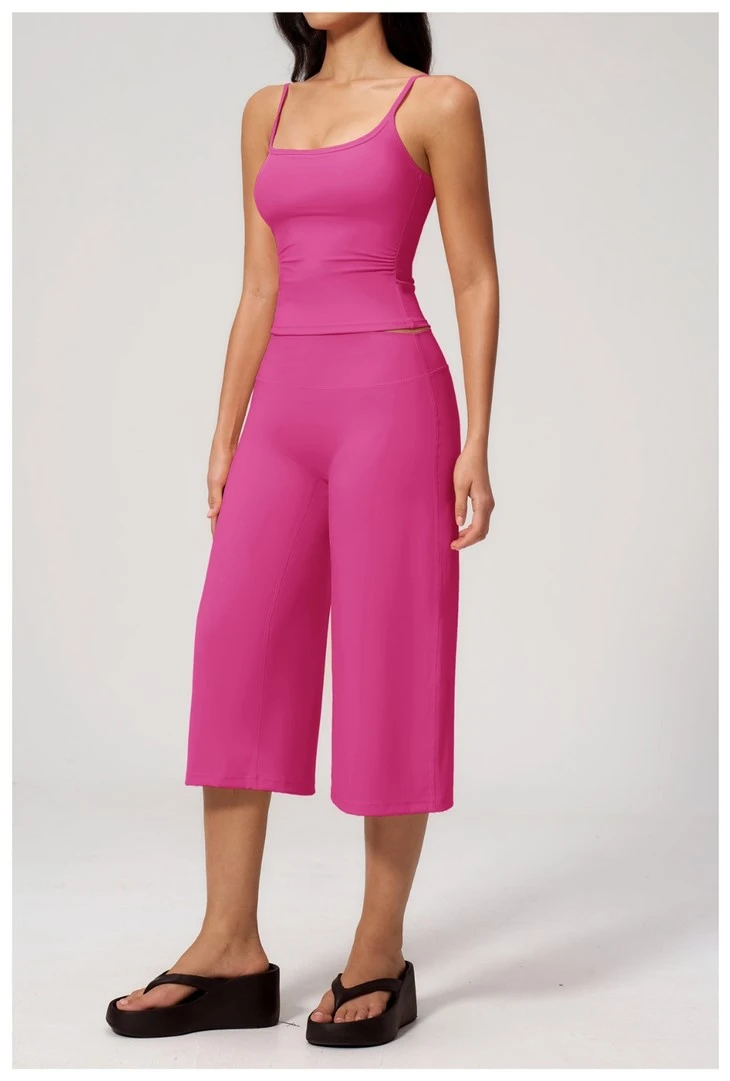 Women Two Piece Yoga Outfit New Spaghetti Strap Sports Bra High Waist Quick Dry Casual Capri Set Running Outdoor Fitness suppliers